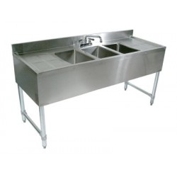 60" 3-Hole UnderBar Sink, with 2 DrainBoards