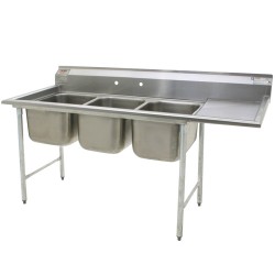 3-Hole Sink, NSF, w/ 1 ea Right-Hand 18" Drainboards